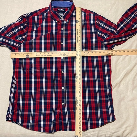 CHAPS Red, White, & Blue Button Down Long Sleeve Shirt | Stretch Easy Care - Picture 2 of 14